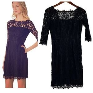 VINTAGE MILLY Stella black lace cocktail dress exposed back zipper LBD size 2